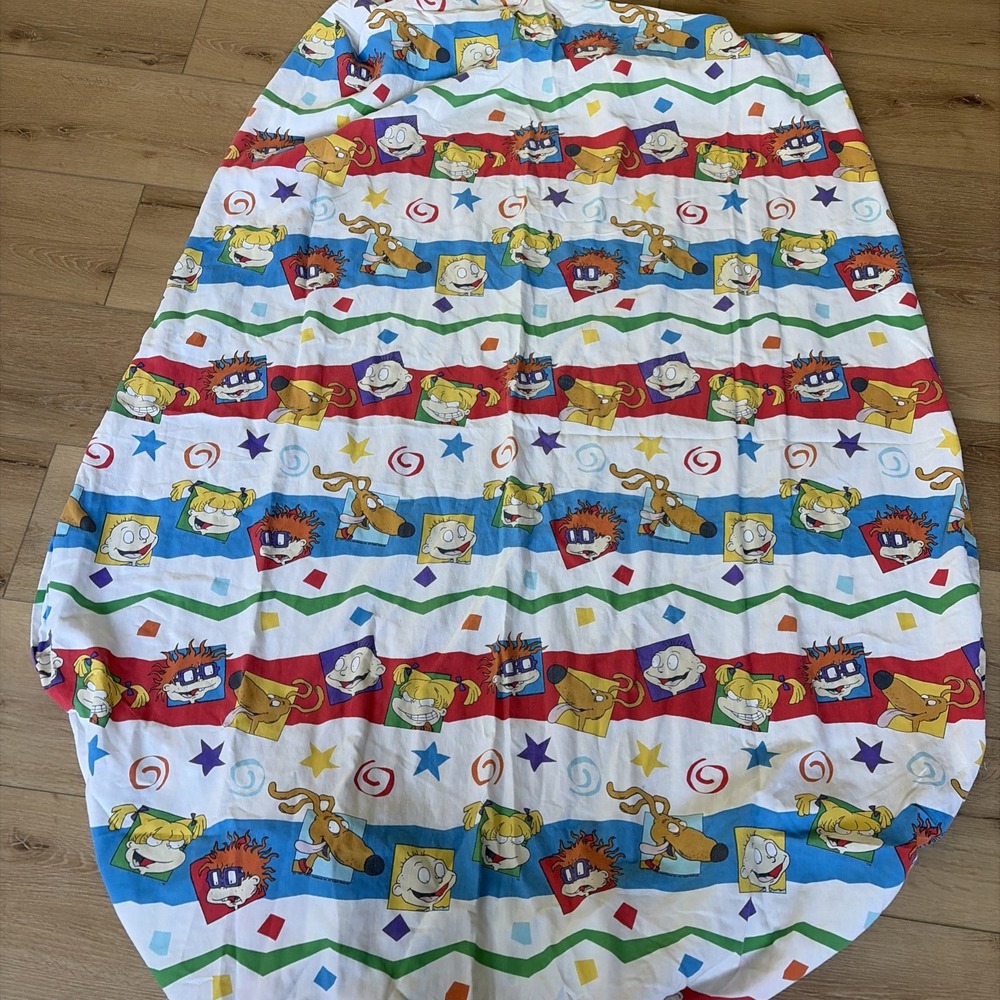 Rugrats 1997 Vintage Twin Fitted Sheet Set Red Blue